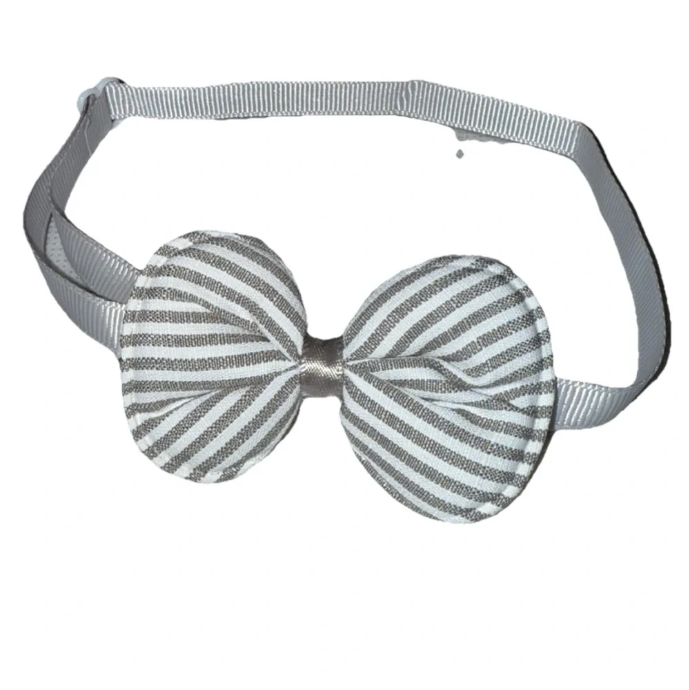 Pet Bow Tie Collar Gray/White Stripped Pattern OS Adjustable NEW